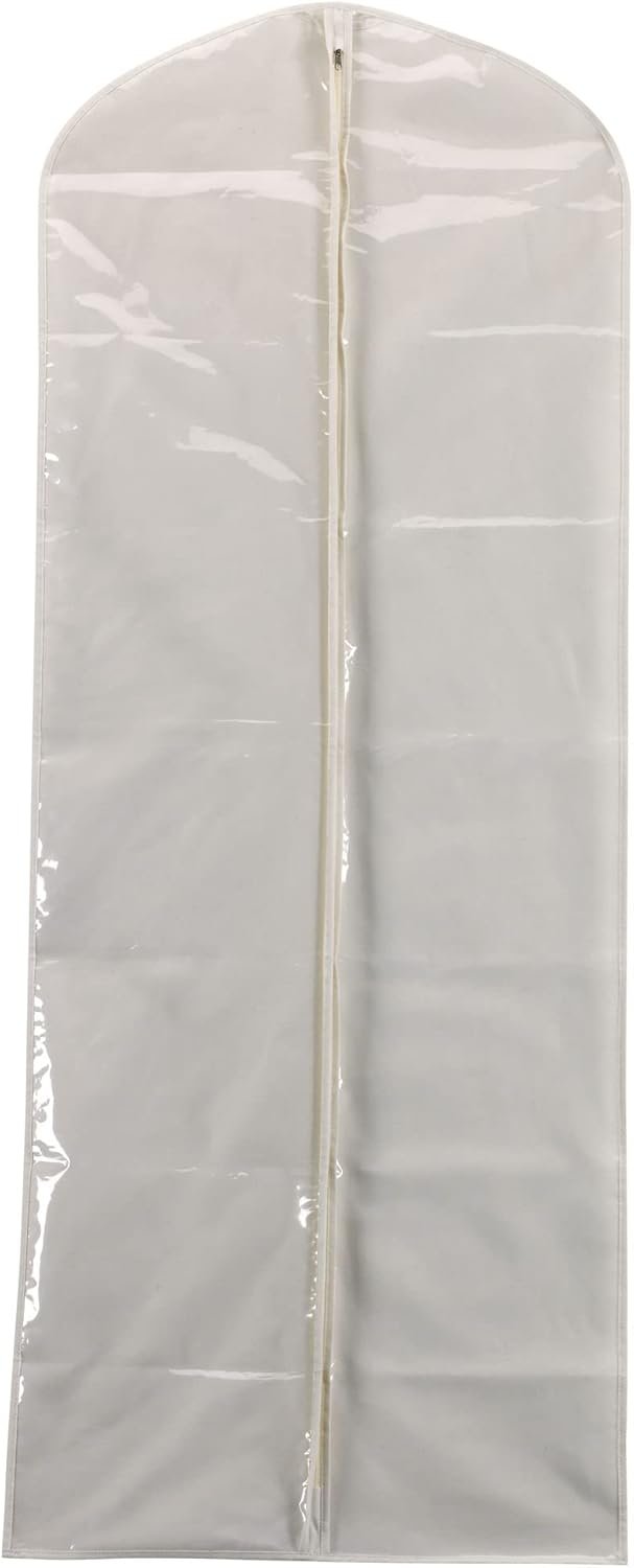 Household Essentials 311395 Hanging Garment Bag Dress Natural Cotton Canvas with Clear Vinyl Cover, Gown Protector,Off-White