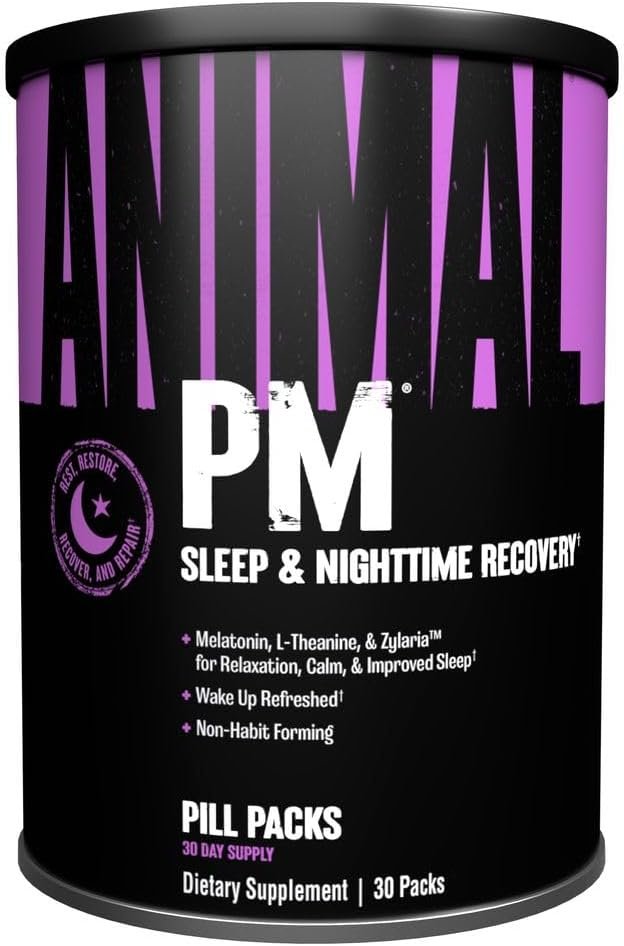 Animal PM – Sleep Aid for Adults Non-Habit Forming Relaxation Enhancer and Mood Support with Melatonin, L-Theanine, Zylaria, Zinc, Magnesium, Vitamin B6, GABA + AKG Anabolic Stack Supply, 30 Count