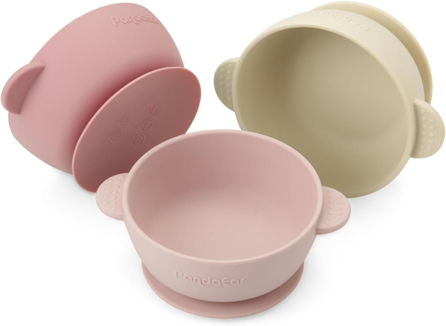 PandaEar 3 Pack Baby Bowls with Suction| Stay Put Silicone Food Bowl for Babies Kids Toddlers Infants| Food Grade Soft Safe BPA-Free Silicone (Pink)