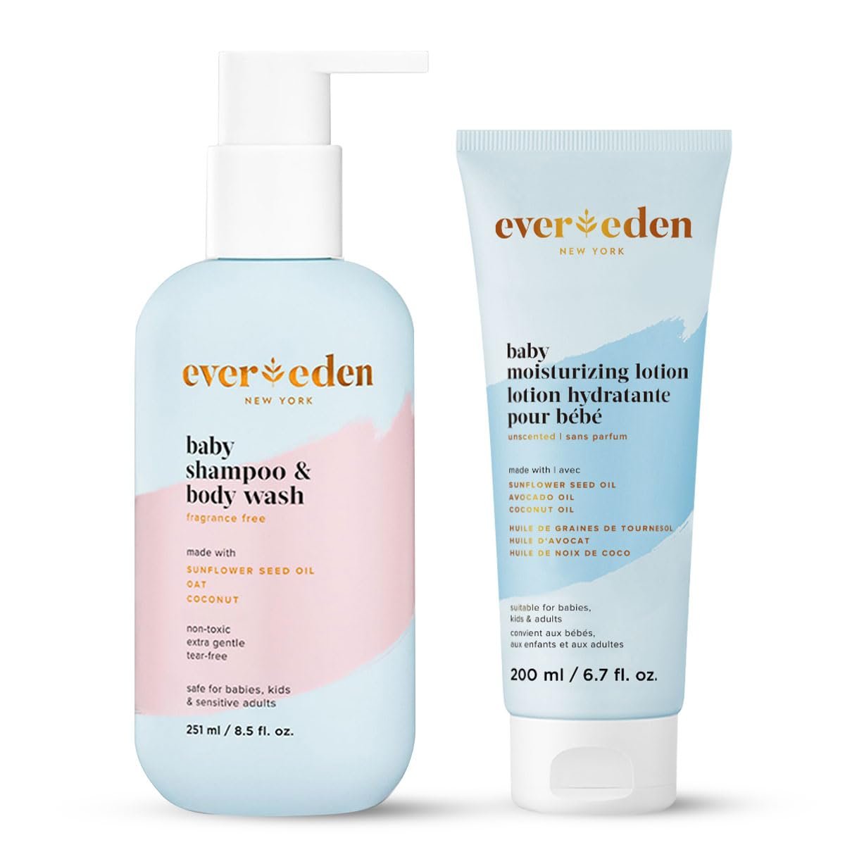 Evereden Baby Bathtime DUO: Baby Lotion for Newborn and 2-in-1 Newborn Shampoo and Body Wash Set – Soothing, Cleansing, & Hydrating Shampoo and Lotion