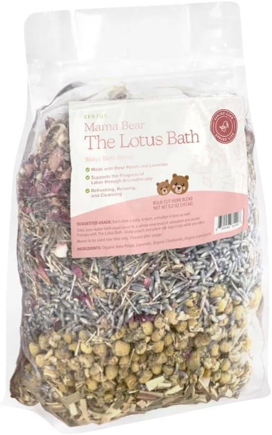 SPRIGS The Lotus Bath, 5.2 Oz | Herbal Water Birth Blend | Bathtub Additive with Soothing Natural Ingredients – Organic Rose, Chamomile, Lemongrass & Lavender | Relaxing Labor & Delivery Aromatherapy