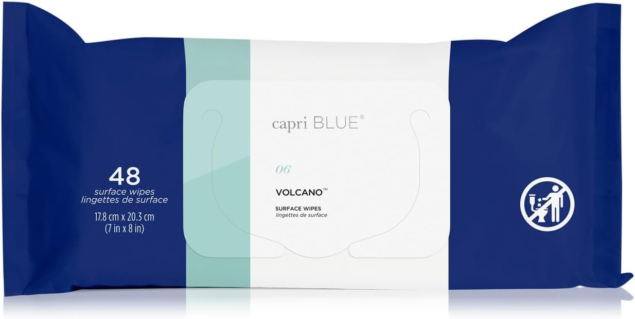 Capri Blue Volcano Multi Surface Wipes – Multi-Purpose Cleaning Wipes with Grapefruit & Tangerine Essential Oils – Safe for Countertops, Walls, and More – Non-toxic, Vegan & Cruelty Free (48 count)