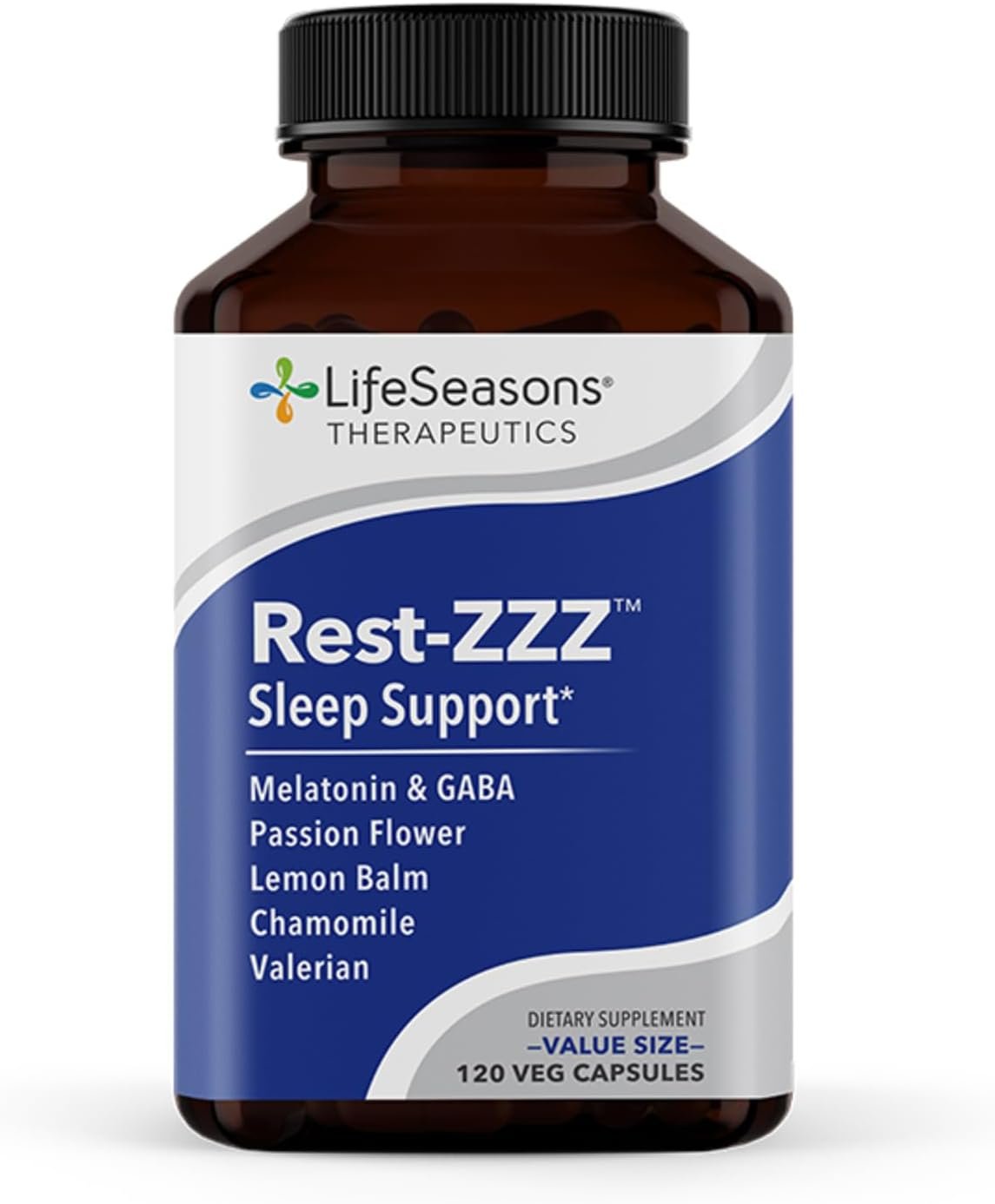 LifeSeasons Rest-ZZZ – Natural Sleep Support Supplement – Fall Asleep & Stay Asleep – Calms Nervous System – Ease Muscle Tension & Restlessness – Low Dose Melatonin GABA & Chamomile – 120 Capsules