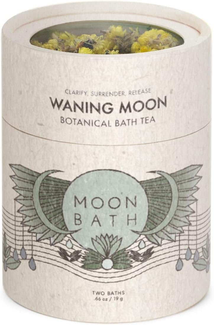 Moon Bath Botanical Bath Tea | Waning Moon Herbal Ayurvedic Bath Tea Soak for Detox & Release w/Peppermint, Rosemary & Helichrysum for 2 Baths & Organic Body Care for Lunar Alignment | Made in USA