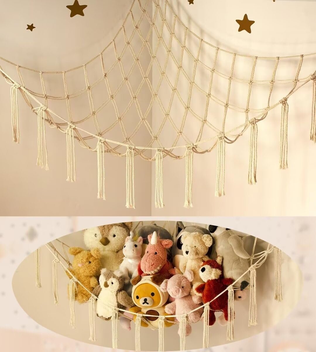 Stuffed Animal Storage Hammock or Net Corner – Large Toy Hammock Net for Stuffed Animals Room Decor – Cute Stuff Animal Organizer Plush Holder – Kids Baby Nursery Essentials Wall Bedroom Home Decor