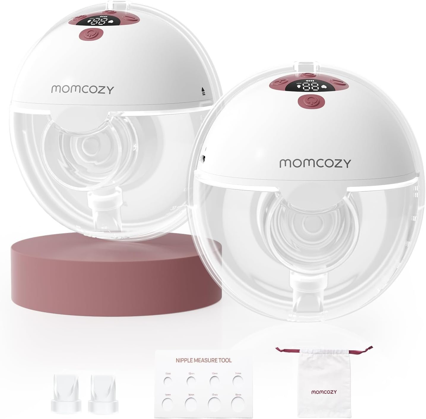 Momcozy M5 Lite Hands-Free Wearable Breast Pump, DoubleFit Flange for Baby-Like Comfort, 3 Modes & 9 Suction Levels, No Flange Insert or Hard Carry Case, 24mm, 2-Pack, Cozy Red