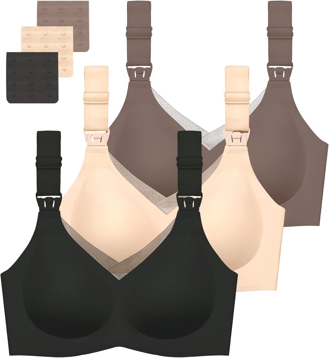 Gailife 3 Pack Nursing Bras for Breastfeeding Seamless V Neck Mesh Maternity Bra Comfort Pregnancy Sleep Bralette