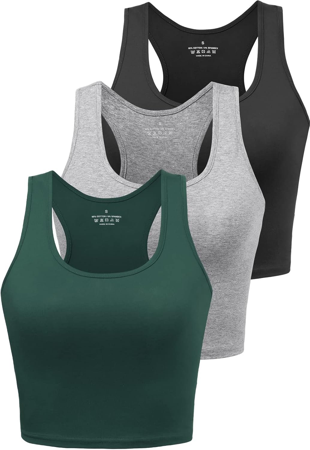 Porvike Sports Crop Tank Tops for Women Cropped Workout Tops Racerback Running Yoga Tanks Cotton Sleeveless Gym Shirts 3 Pack