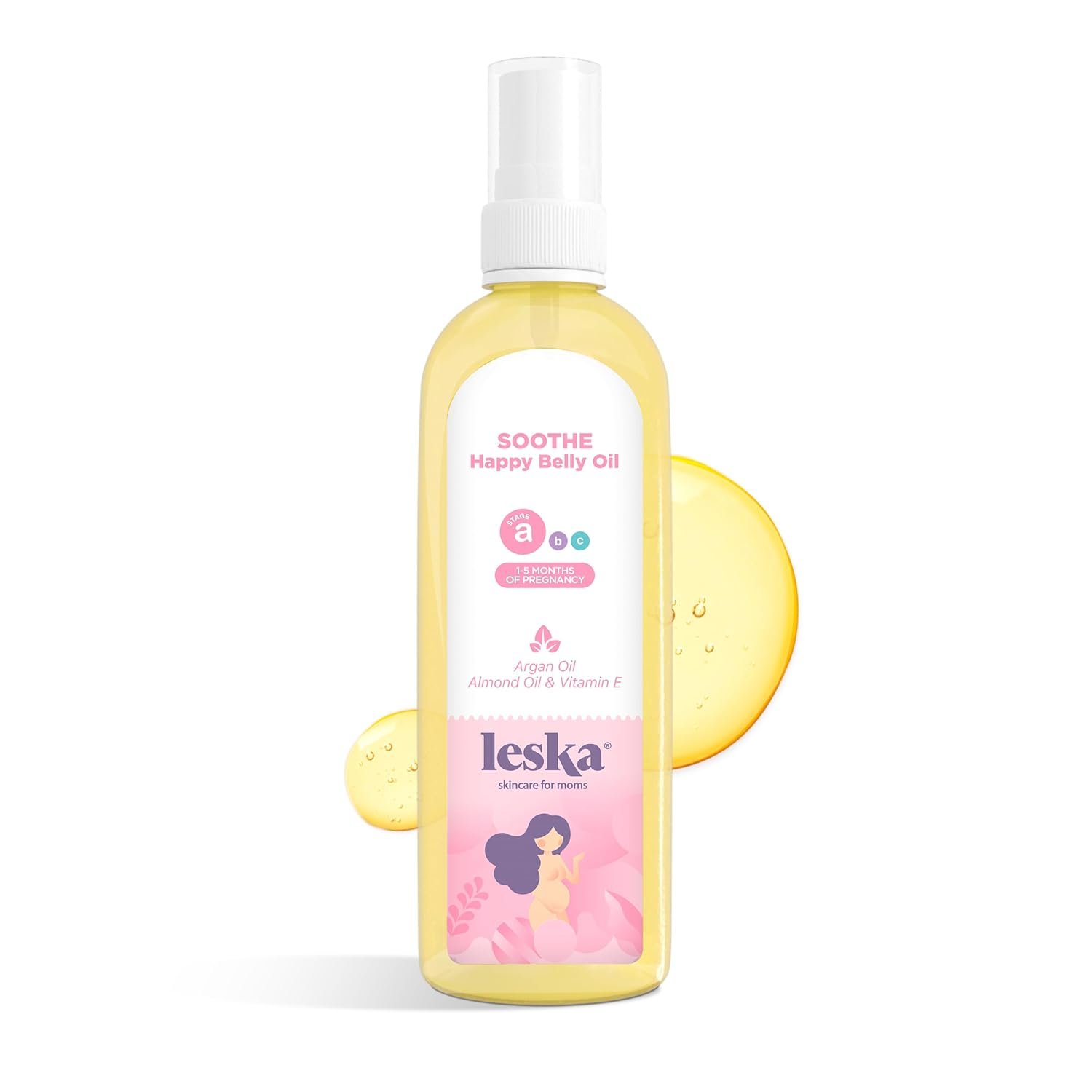 LESKA Maternity Stretch Mark Moisturizing Oil | STAGE A: SOOTHE Happy Belly Oil (Pregnancy Months 1-5) | Part of a Complete 3 Stage Pregnancy Skin Care System | New Mom Gifts (4.22oz)