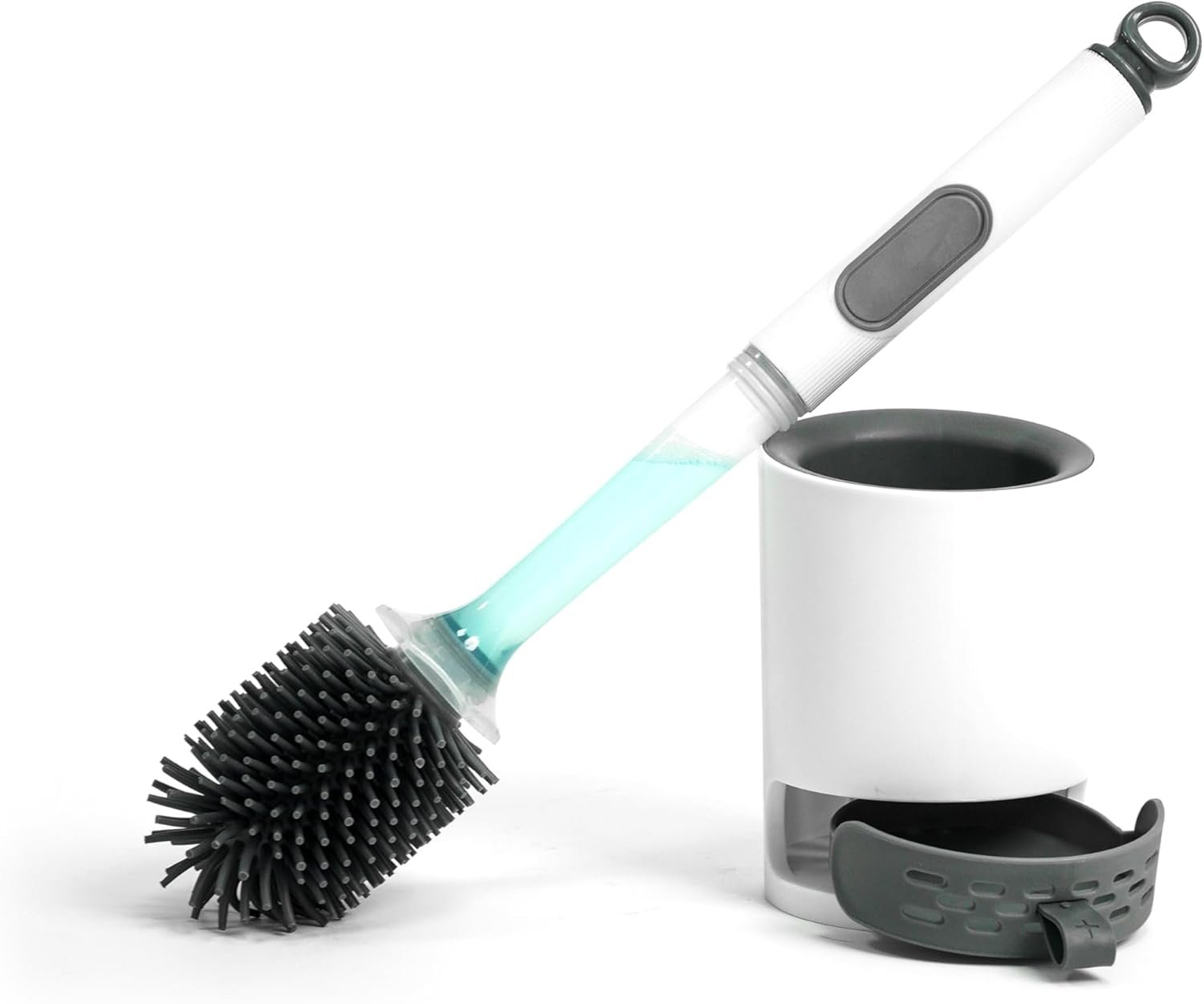 REDANT Toilet Brush and Holder Set, Silicone Toilet Bowl Brush/Cleaner Scrubber, Reusable Bathroom Cleaning Supplies with Cleaners Dispenser, Drip-Proof, Apartment/rv Essentials, Grey, 1PCS