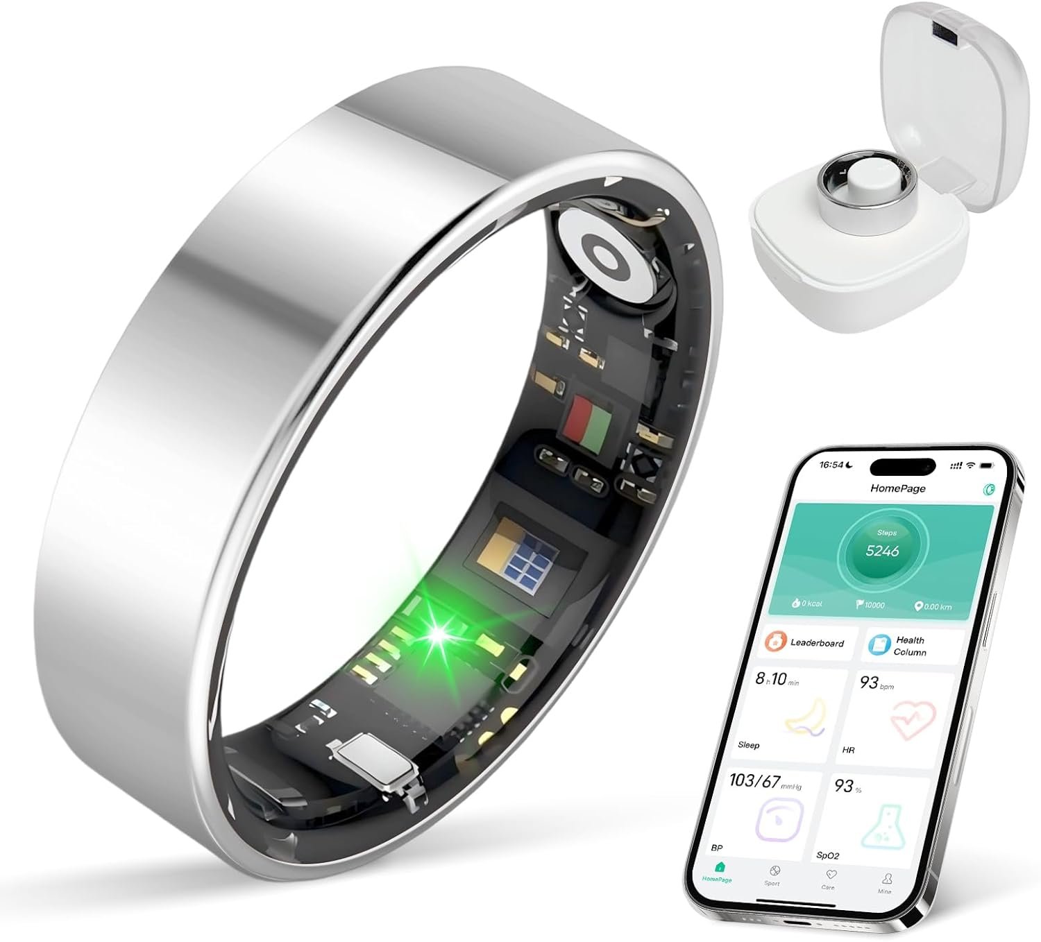 Smart Ring with Sleep Monitoring, 10-Day Battery Life, Stress/Heart Rate/Women’s Health Tracker,No APP Subscription, Android & iOS Compatible (Silver, 11)