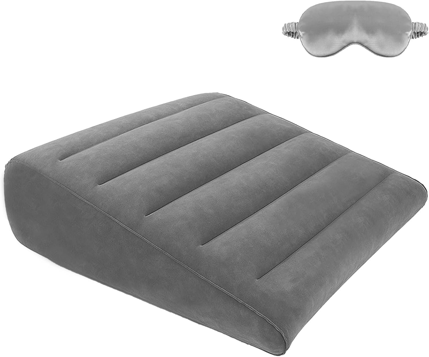 TheClover Inflatable Travel Wedge Pillow for Sleeping- Portable Bed Wedge with Eye Mask,Portable Neck & Back Support for Side Sleepers, Adjustable Air Cushion for Airplane, Car, Office (Grey)