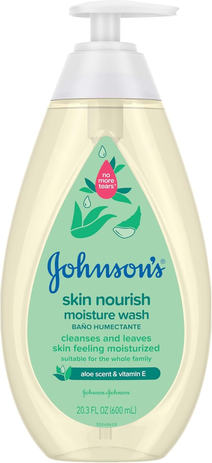 Johnson’s Skin Nourishing Moisture Baby Body Wash with Aloe Scent & Vitamin E, Hypoallergenic & Tear Free Bath Wash for The Whole Family, Paraben- & Sulfate-Free, 20.3 fl. oz