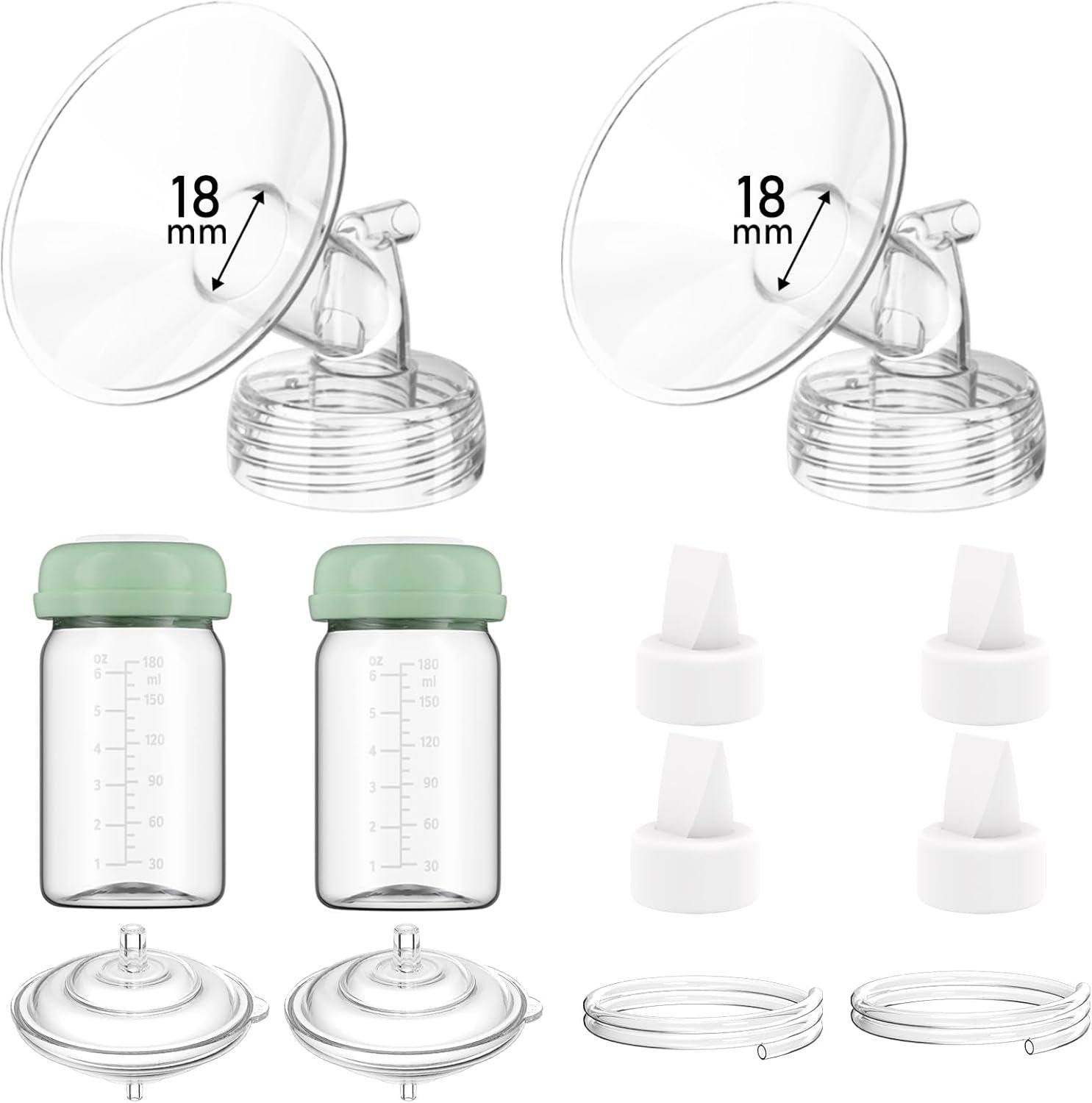 Breast Pump Parts Compatible with Spectra S1/S2/9 Plus/Synergy Gold, Full Set Replacement Parts for Spectra Include 18mm Flange, Duckbill Valve, Backflow Protector, Tubing, Bottle, Not Original Parts