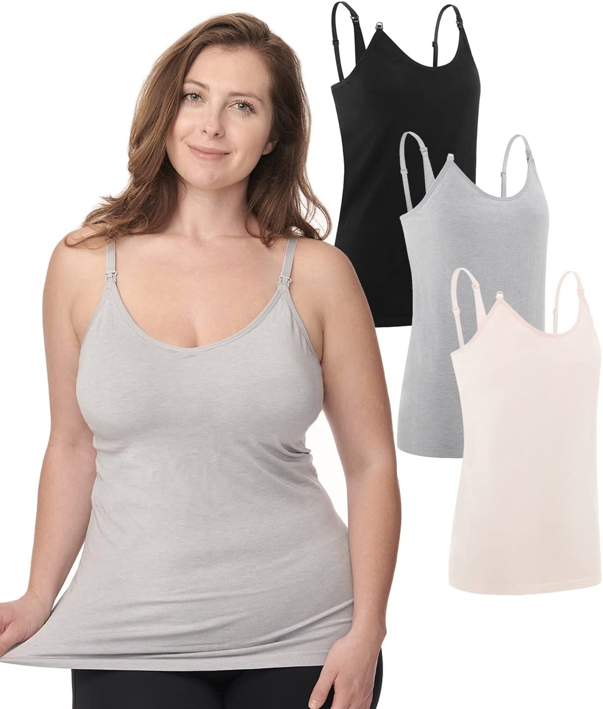 Under Control Nursing Cami Tank Tops for Breastfeeding Women Nursing Tops Maternity Shirts, Camisoles with Built in Bra 3Pack