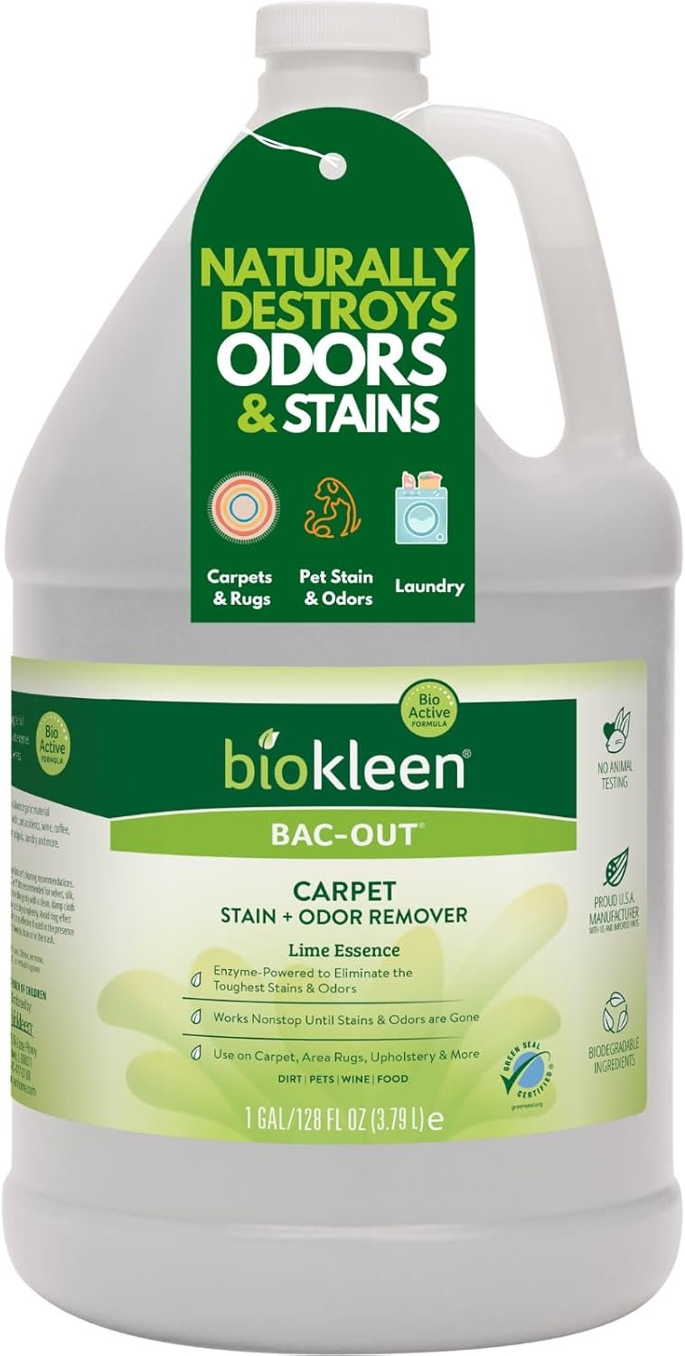 Biokleen Bac-Out Enzyme Stain & Odor Remover – 128 Ounces – Destroys Stains & Odors Safely, for Pet Stains, Laundry, Diapers, Wine, Carpets, & More, Eco-Friendly, Non-Toxic