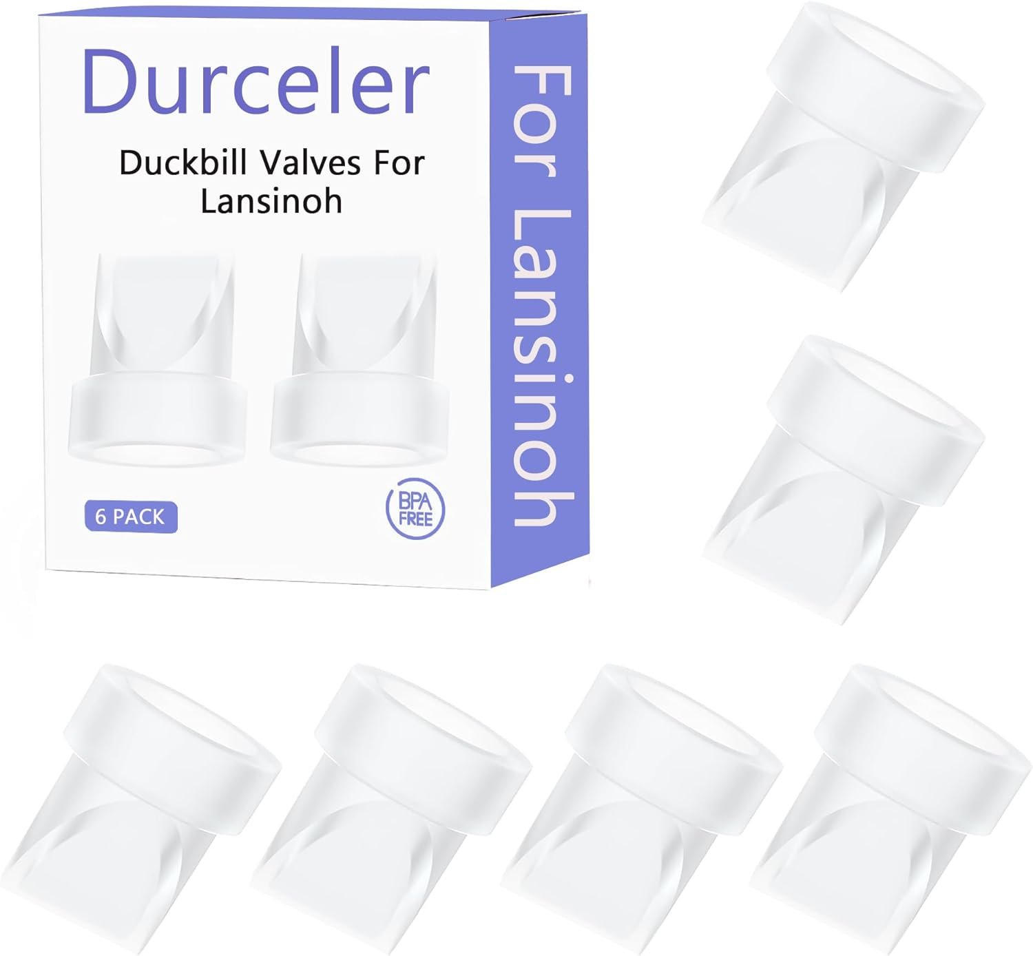 Replacement 6 Piece Duckbill Valves/Duck Bill Valve Compatible with Lansinoh Breast Pump Part, Use with Signature Pro/Smartpump/Manual Pumps, Accessories Made by Durceler, Pump Parts