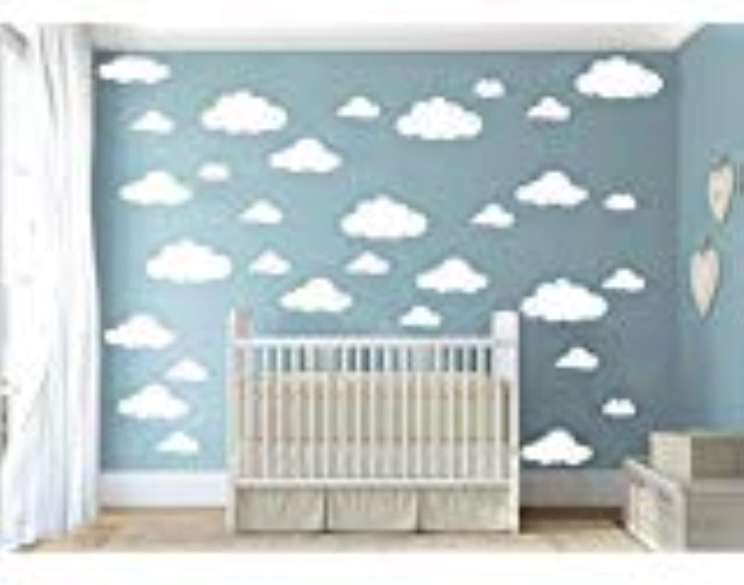 31pcs Big Clouds Vinyl Wall Decals DIY Wall Sticker Removable Wall Art Decor 4-10 inch for Living Room Nursery Kids Room(White)