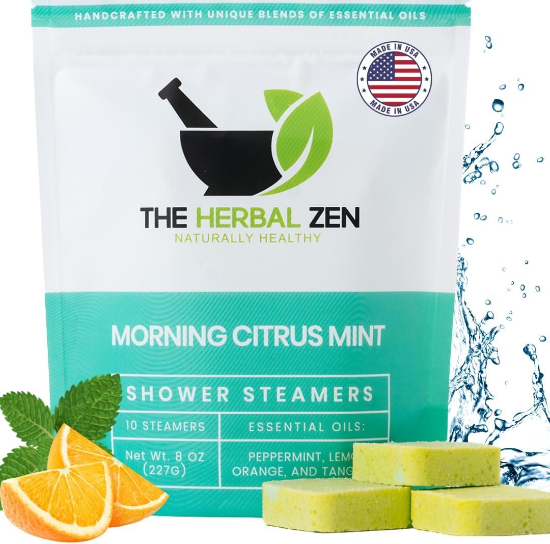 Morning Citrus Mint Shower Steamers Aromatherapy for Energy – Christmas Gift – Adult Stocking Stuffer – USA Made – Peppermint & Orange Shower Bomb Tablets – Soothing Natural Essential Oils (10 Pack)
