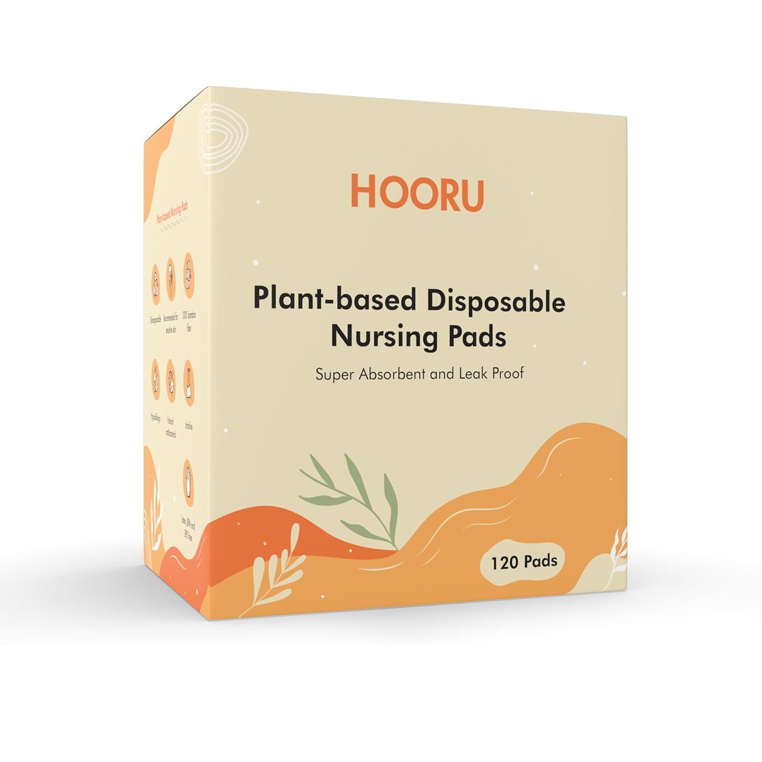 Hooru Plant Derived Disposable Nursing Pads – 120 pcs, Total Chlorine Free, Ultra-Absorbent & Leak-Proof, Soft on Sensitive Skin for Breastfeeding Moms
