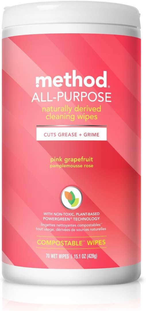 Method All-Purpose Cleaning Wipes, Pink Grapefruit, Multi-Surface, Compostable, 70 Count (Pack of 1)