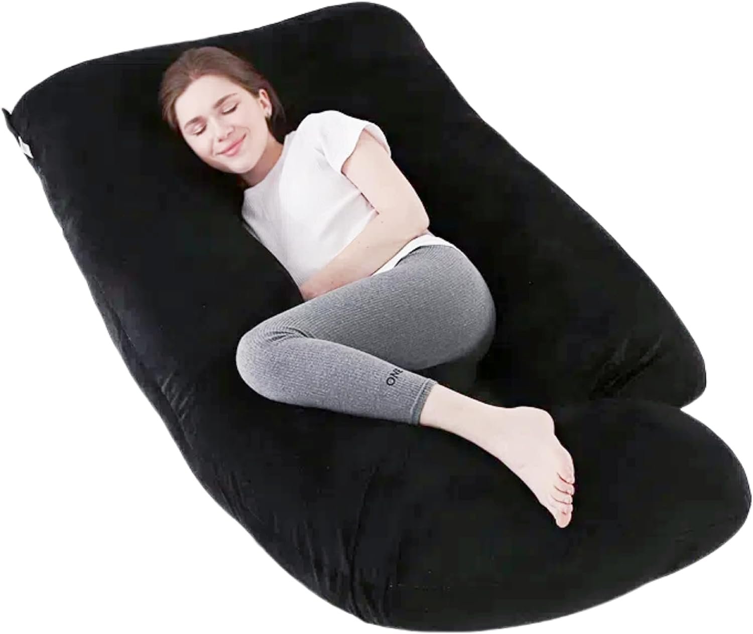 ALLOPERA Pregnancy Pillow, Full Body Maternity Pillow 57 inch, with Removable Washable Cover – Sleep Support for Legs, Back, Neck, Shoulder, HIPS, Belly for Pregnent Women, Velvet (Coal-Black)