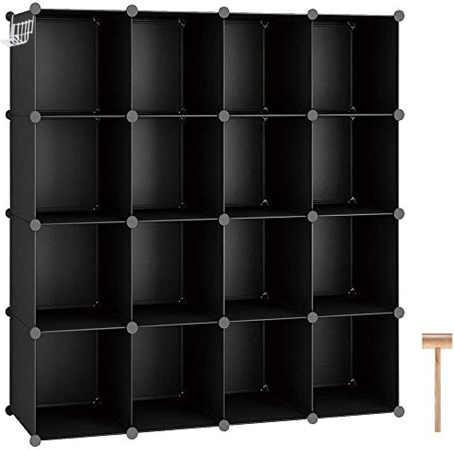 C&AHOME Cube Storage Organizer, 16-Cube Shelves Units, Plastic Storage Cubes, DIY Closet Organizer, Modular Closet Storage Shelves Ideal for Home, Bedroom, 48.4″ L × 12.4″ W × 48.4″ H Black SUM3016H