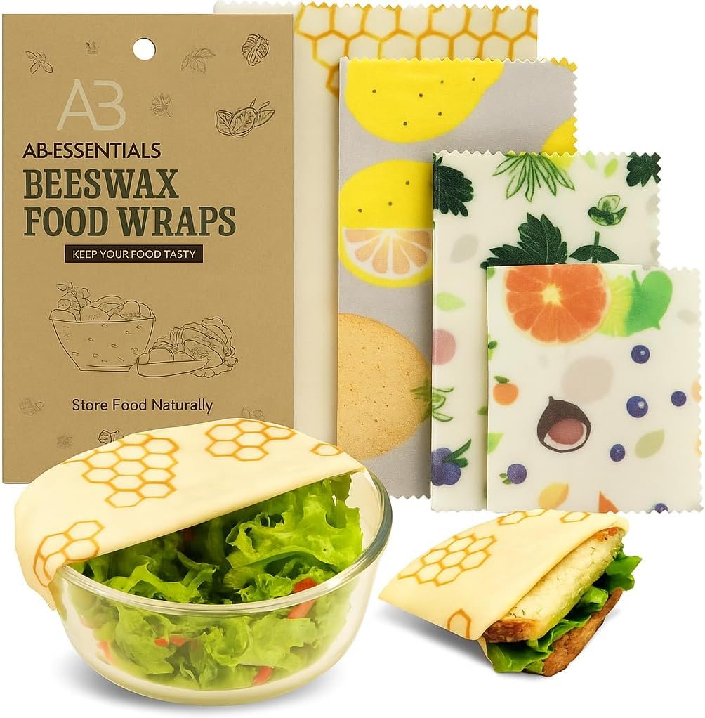 7 PCS Beeswax Wraps for Food – Reusable Bees Wax Wraps | Organic Beeswax Food Wrap for Sandwiches, Cheese, Vegetables & Bowls