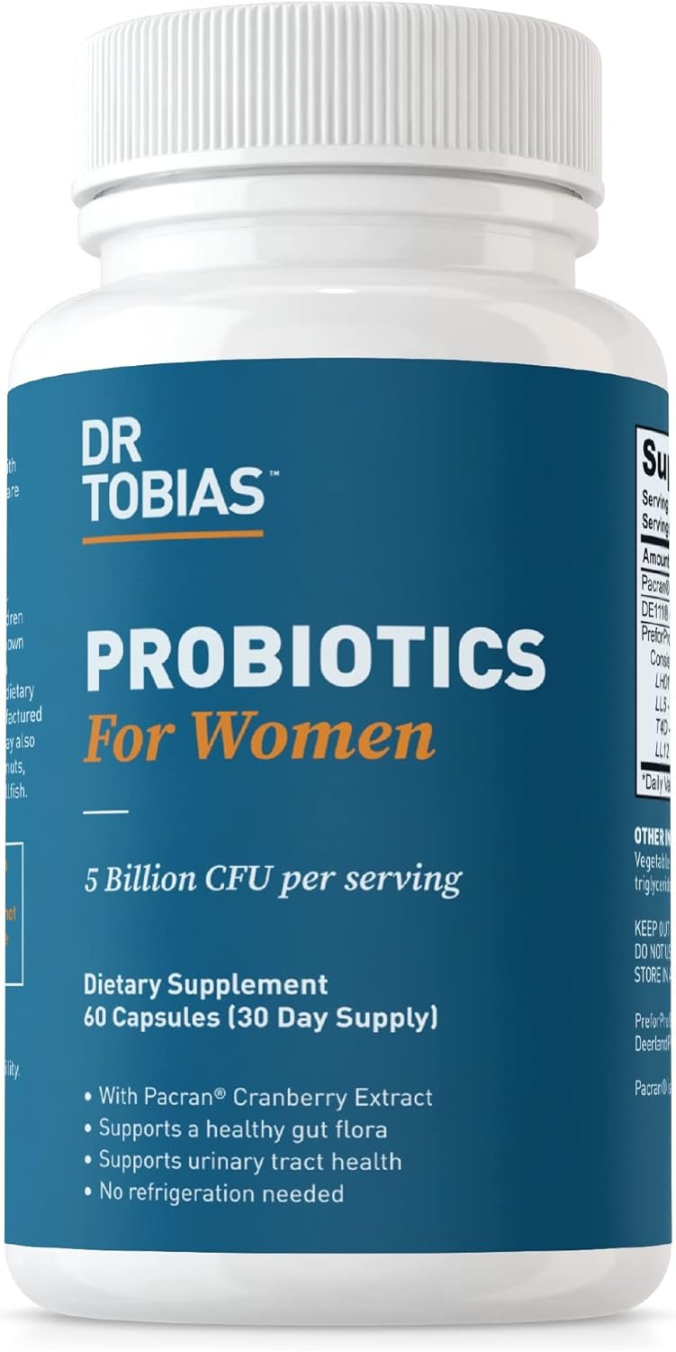 Dr. Tobias Probiotics for Women, 5 Billion CFUs Plus Prebiotics & Cranberry Extract for Urinary Tract Health for Women, Supports Digestive & Immune Health, 60 Capsules, 30 Servings