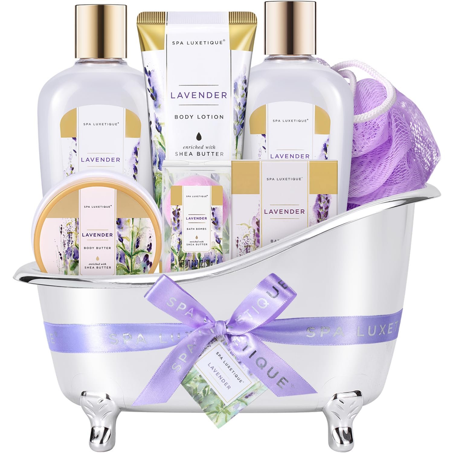 Spa Gifts for Women – Spa Luxetique Bath Baskets for Women, 8 Pcs Lavender Bath Sets with Bubble Bath, Lotion, Birthday Sets, Mothers Day Gifts for Mom