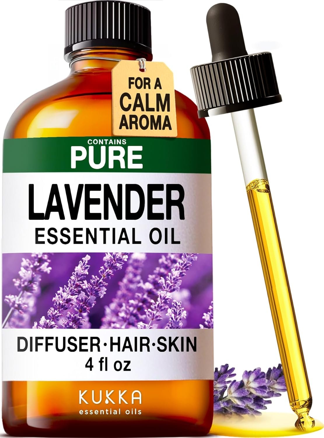 KUKKA Lavender Essential Oils – 4 Fl Oz – for Hair, Skin, Diffuser, Aromatherapy & DIY Soap Making Scent