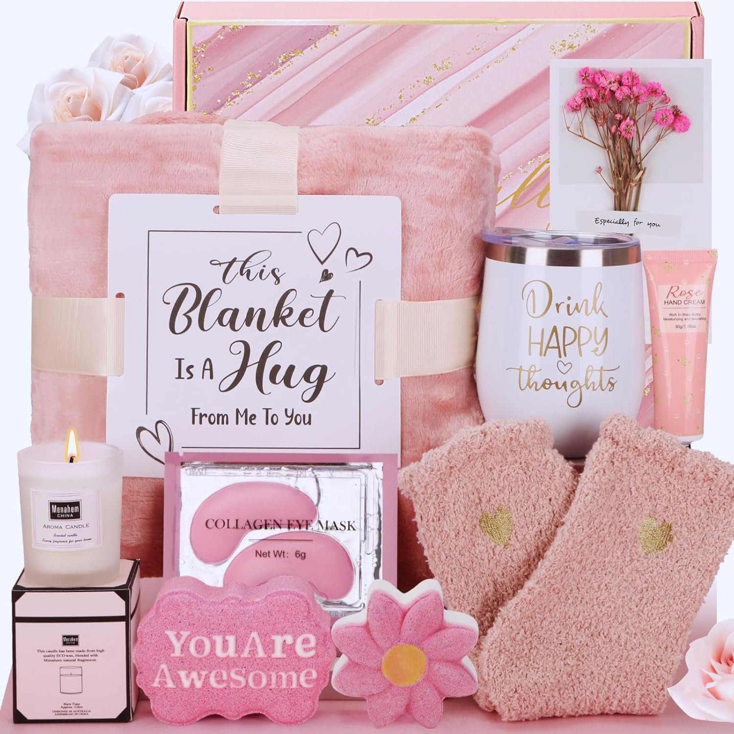 Self Care Gifts for Women Get Well Soon Gift Baskets, Birthday Gifts for Women Care Package, Unique Relaxing Spa Christmas Presents for Mom, Best Friend, Sister, Thinking of You