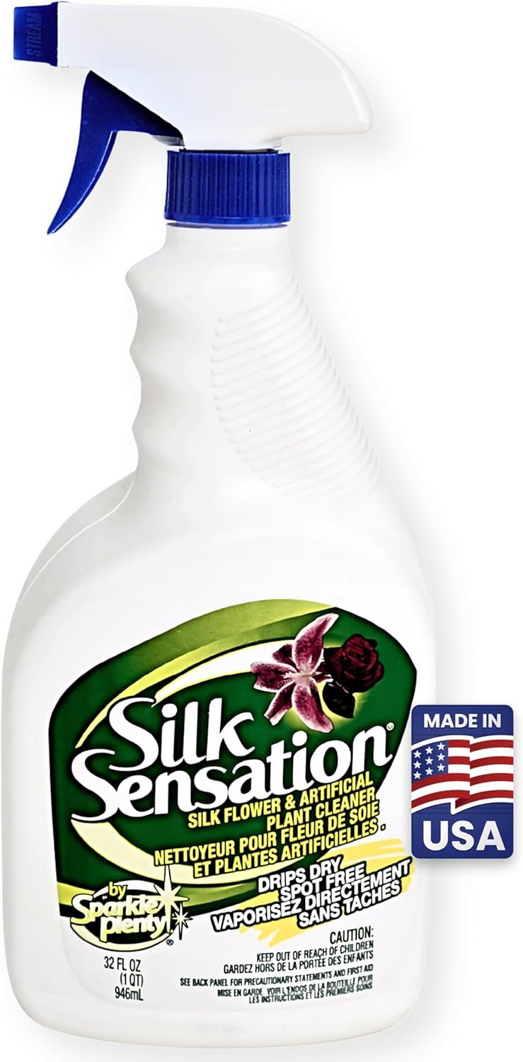 Sparkle Plenty Silk Sensation Artificial Flower & Plant Leaf Cleaner and Shine – Fake Flower Dusting Spray – Silk Plant Cleaner Spray No Wipe – Drip Dry Cleaning Supplies for Artificial Tree (32oz)