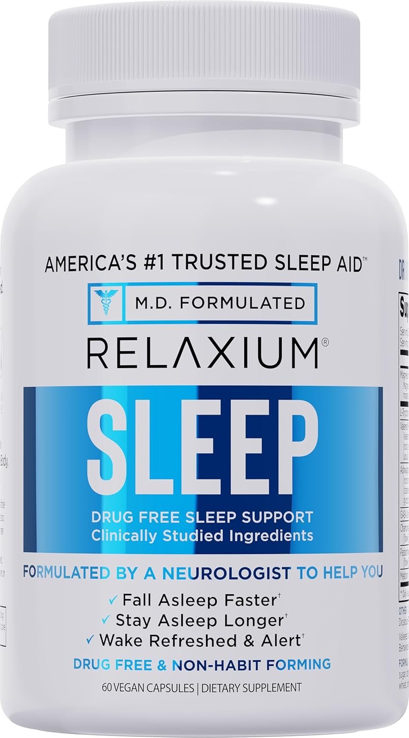 Relaxium Sleep Aid for Adults, Melatonin 5mg with Magnesium Glycinate, Sleep-Promoting Valerest & Ashwagandha, Non-Habit Forming Sleep Supplement, 60 Capsules, 30-Day Supply
