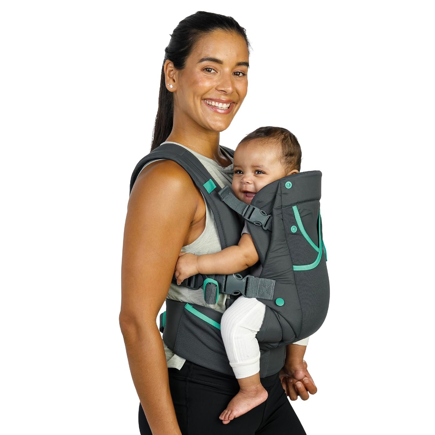 Infantino Carry On Active Baby Carrier, Ergonomic Multi-Pocket Baby Carrier for Newborn to Toddler 8-40 lbs with Padded Straps, Lumbar Belt Storage & Pacifier Loop, Registry Essential, Gray