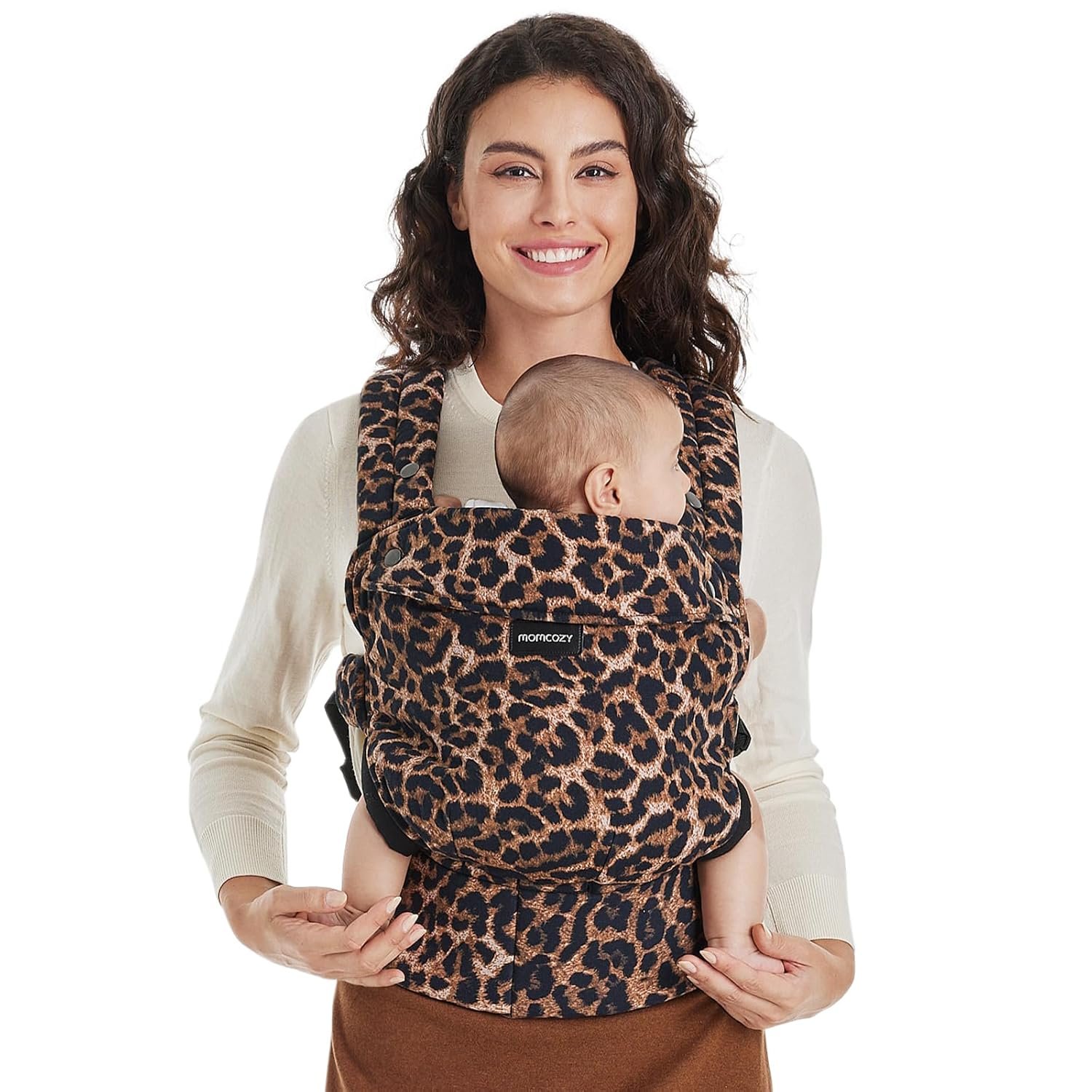 Momcozy Baby Carrier – Ergonomic, Cozy and Lightweight Carrier for 7-44lbs, Effortless to Put On, Ideal for Hands-Free Parenting, Enhanced Lumbar Support, Purehug for Infant to Toddler, Leopard