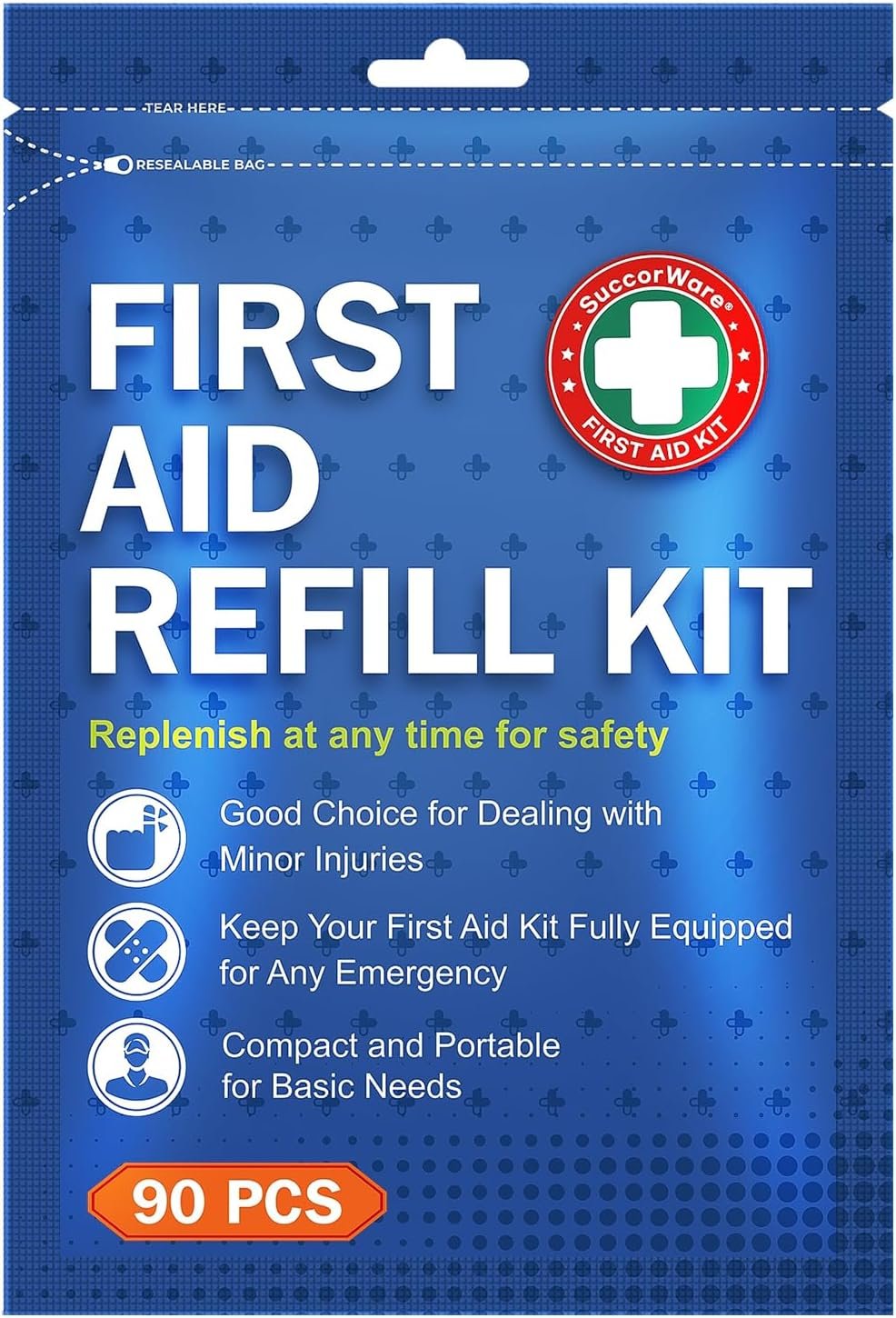 90 Pieces First Aid Refill Kit – Wound Care Kit Includes Bandages for Home, Travel, Hiking – Portable Replacement Kit for First Aid Medical Supplies（1 Set）
