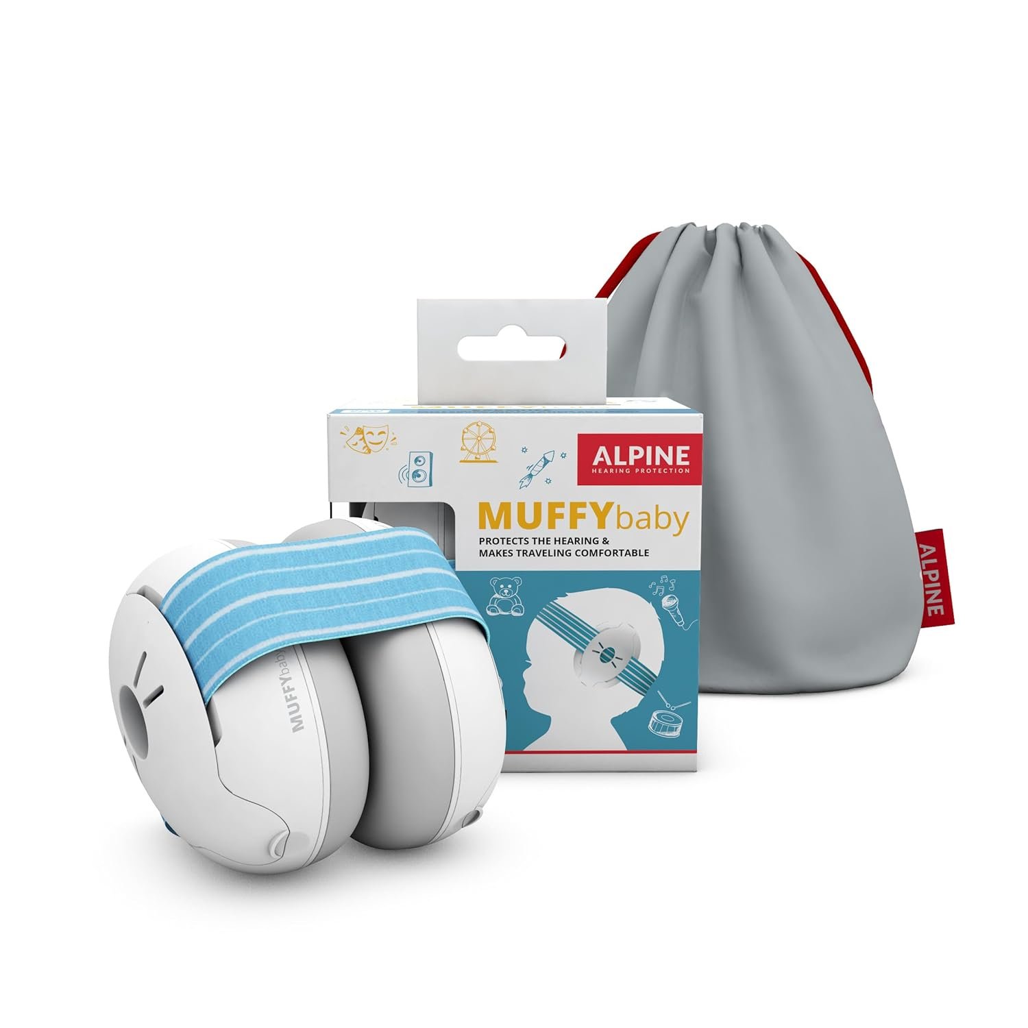 Alpine Muffy Baby Ear Protection for Babies and Toddlers up to 36 Months – CE & ANSI Certified – Noise Reduction Earmuffs – Comfortable Baby Headphones Against Hearing Damage & Improves Sleep – Blue