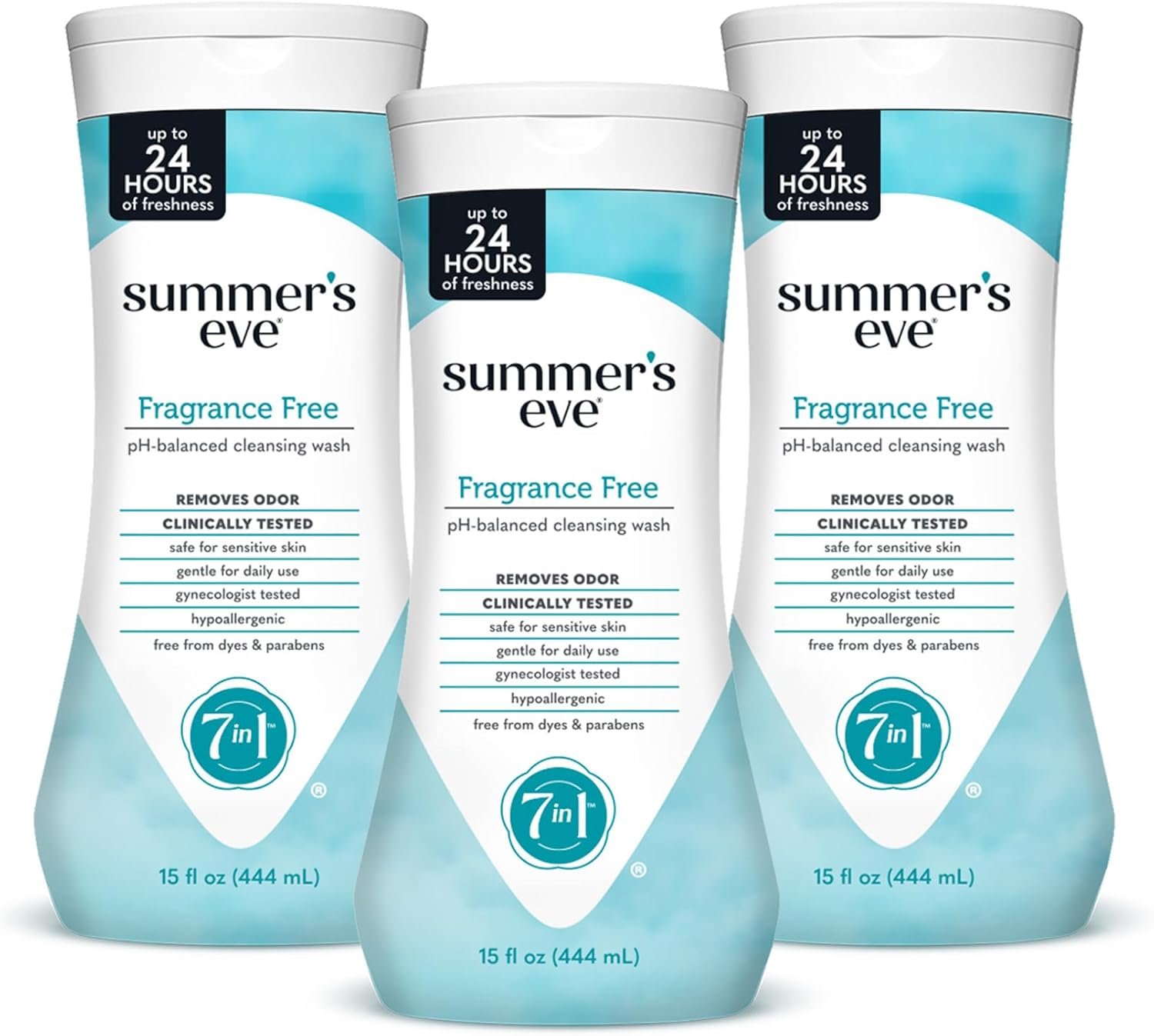 Summer’s Eve Fragrance Free All-Over Feminine Wash, Gentle pH-Balanced Body Wash for Women, Removes Vaginal Odor, 15 Fl Oz, Pack of 3