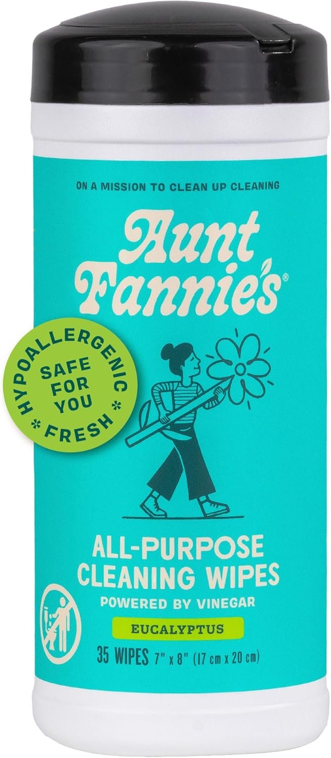 Aunt Fannie’s Natural Cleaning Vinegar Wipes, Multipurpose Surface Cleaner, Eucalyptus Scent, 35 Count (Pack of 1)