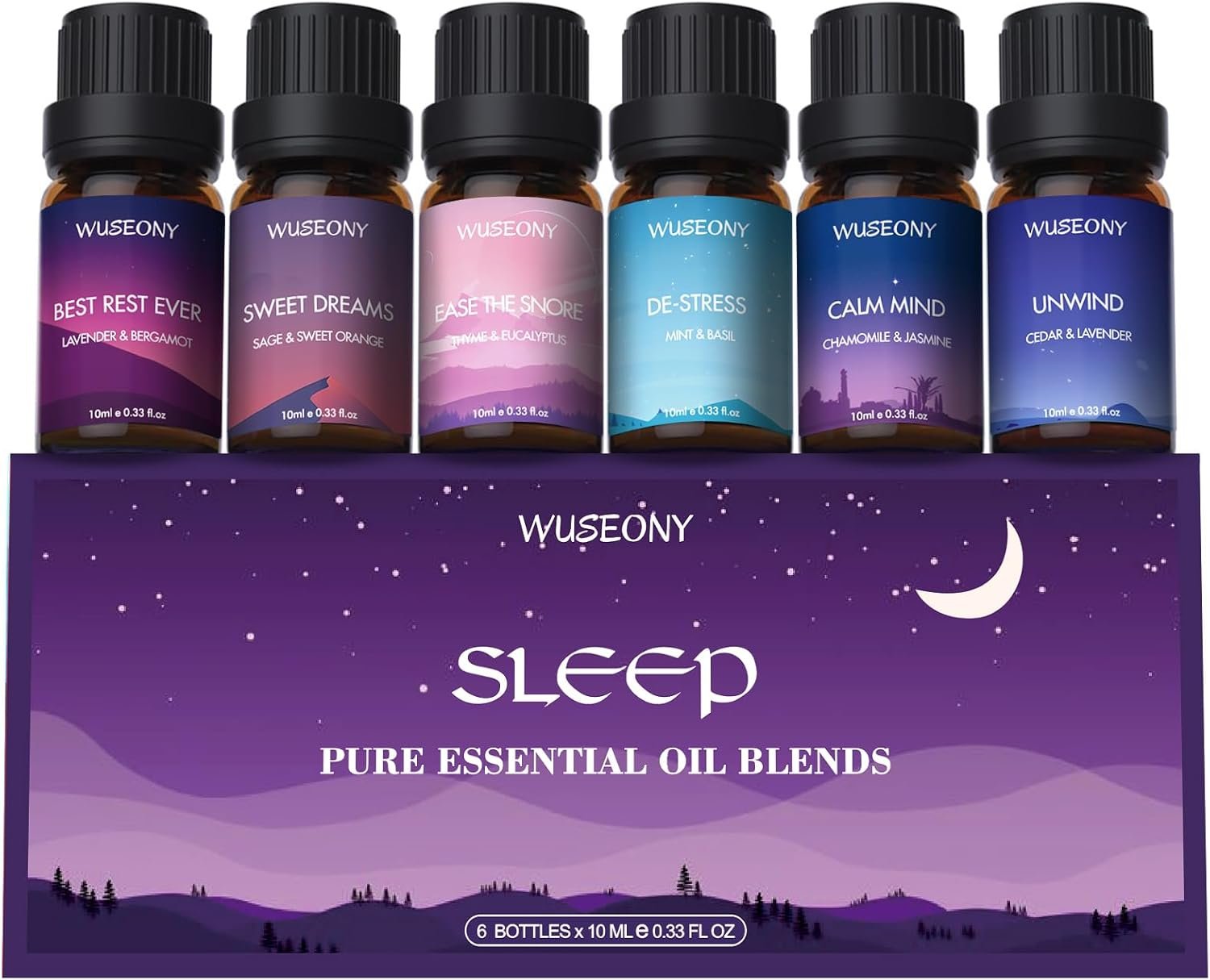 Sleep Essential Oils Set for Diffusers for Home, Set of 6 Essential Oil Blend Aromatherapy – Eucalyptus, Jasmine, Orange, Lavender, Cedar, Mint