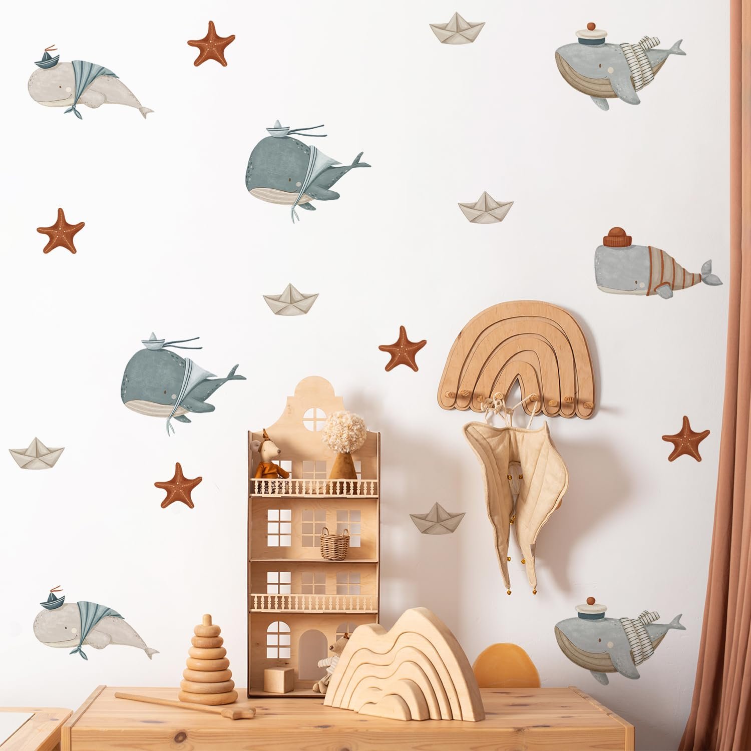 Whale Wall Decals – 36 Decals, Ocean Theme Nursery Wall Stickers for Kids Room, Removable & Reusable Sea Animal Decor for Walls, Furniture, Doors, Glass (12 Sheets)