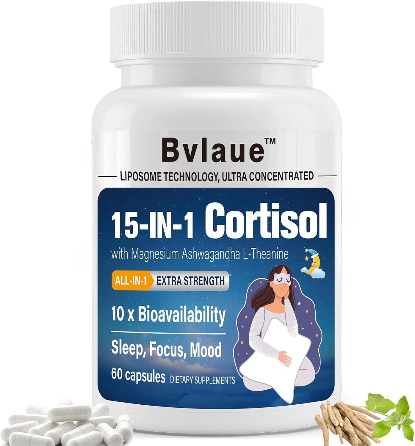 Cortisol Supplements for Women & Men – 15-in-1 Cortisol Reducer Manager Lower w/Ashwagandha,Magnesium,L-Theanine/Saffron Vitamin B6 & B12,60 Vegan CT for Stress Relief Sleep,Mood,Non-GMO