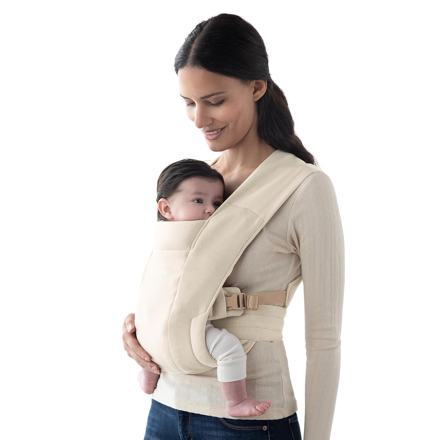Ergobaby Embrace Baby Carrier Newborn to Toddler – Lightweight Ergonomic Baby Carriers – Cozy Essentials (7-25 Pounds), Ponte Knit, Cream
