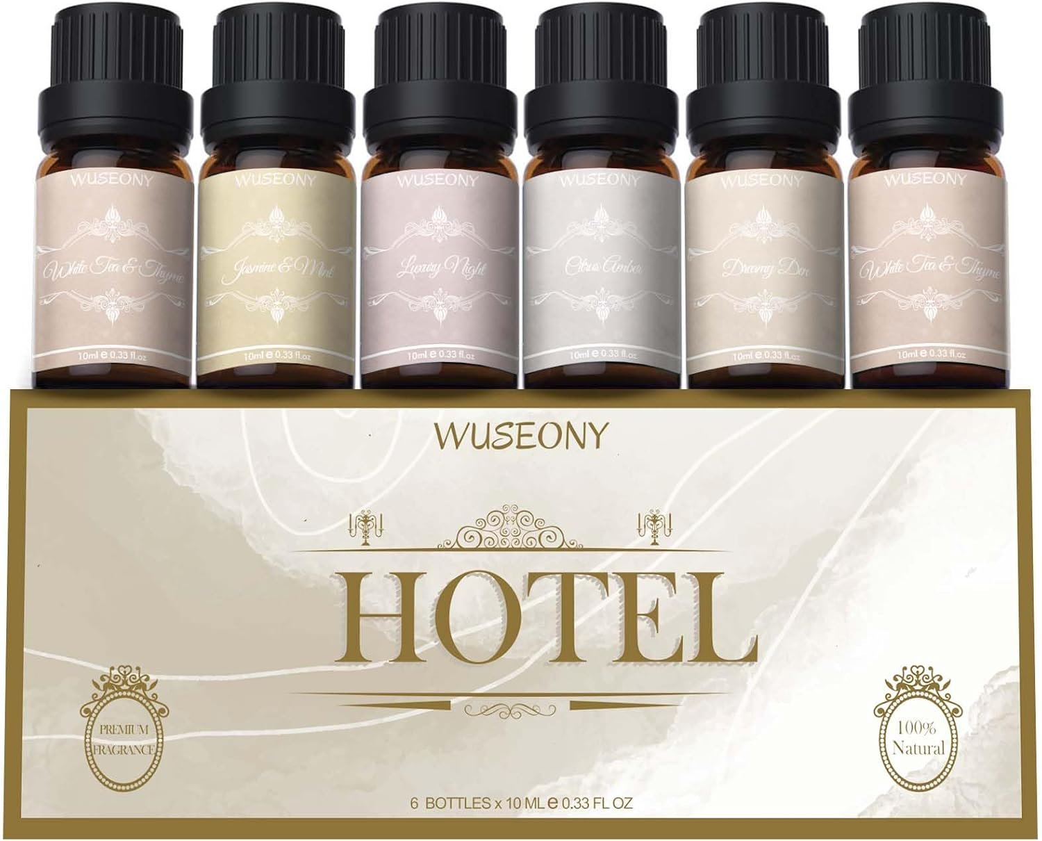 Hotel Diffuser Oils Gift Set, Aromatherapy Essential Oil Set, Luxury Hotel Scents for Diffuser for Home – White Tea & Thyme, Jasmine & Mint, Citrus Amber, Luxury Night, Dreamy Den, Urban Oasis