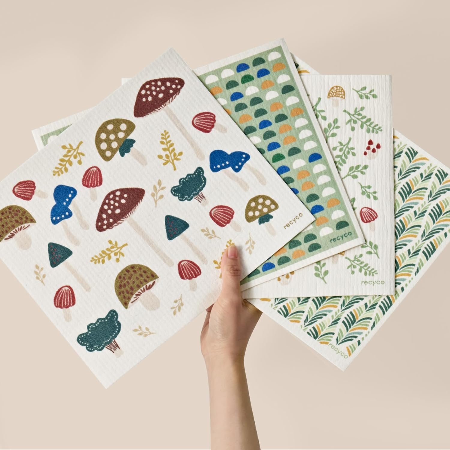 RECYCO Swedish Dishcloths for Kitchen | 4 Pack Oversized Washable Dish Rags | Large Cellulose Reusable Cleaning Paper Towels | Absorbent Counter Dish Cloth Sponge XL Kitchen Wipes, 12″ L x 10″ W