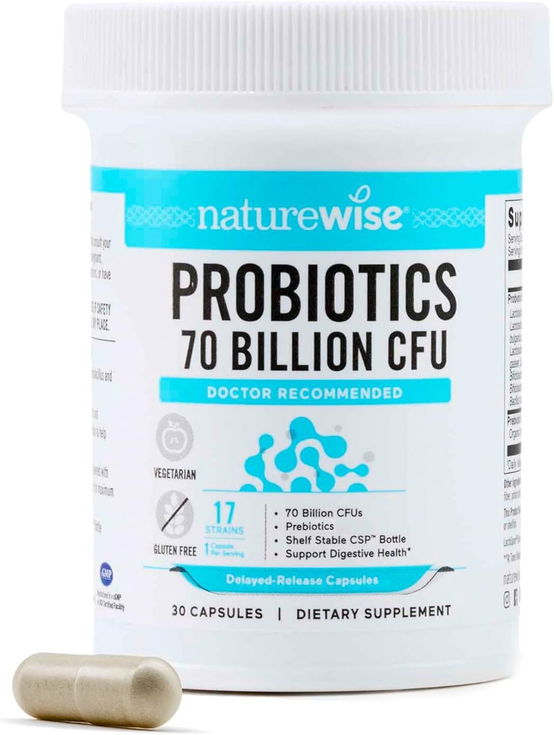 NatureWise Probiotics 70 Billion CFU – 17 Strains + Organic Prebiotics – Immune, Digestive & Gut Health Support for Women & Men – Vegetarian, Gluten-Free, Non-GMO – 30 Capsules[1-Month Supply]