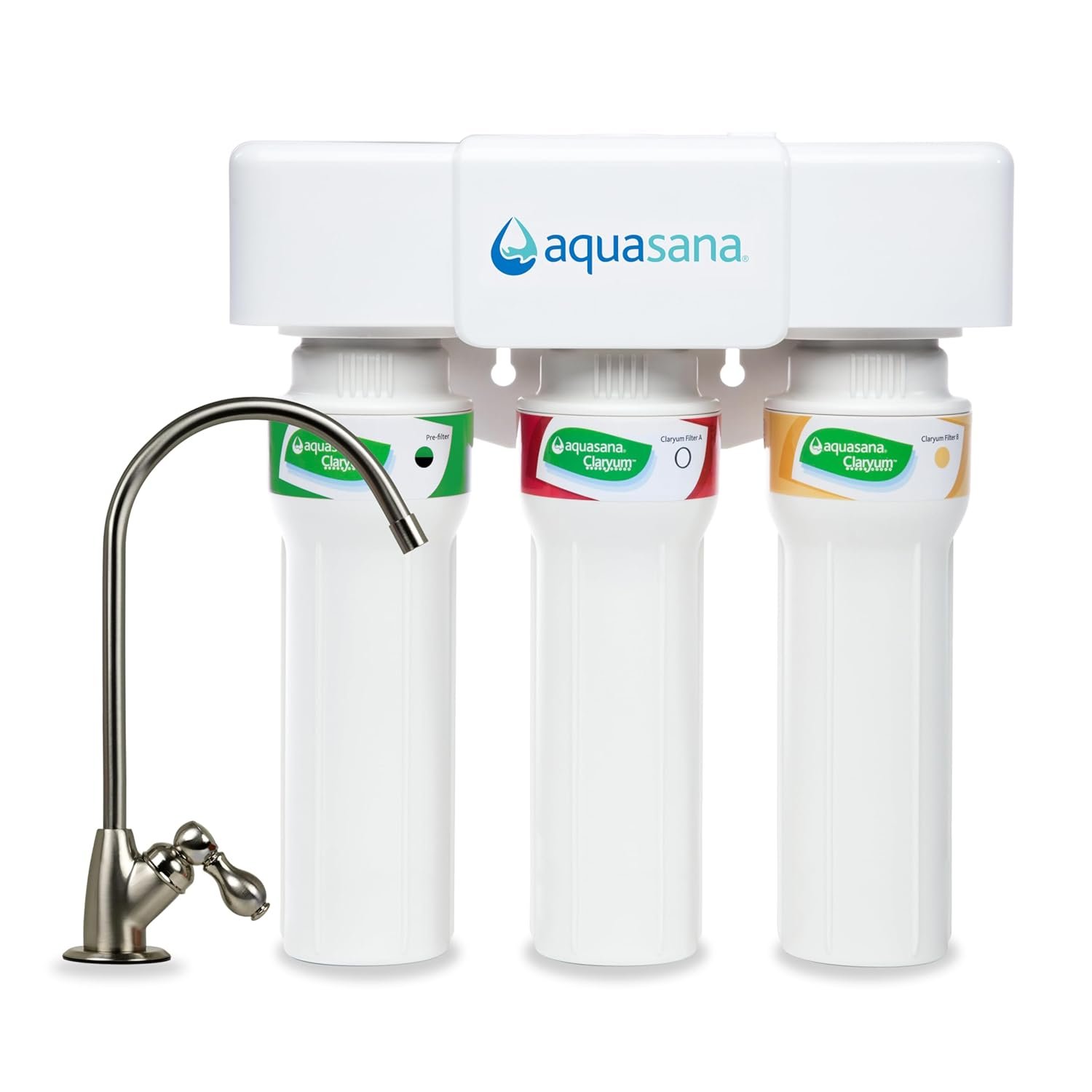 Aquasana Under Sink Water Filter System – Reduces PFAS, Lead, & Chlorine in Drinking Water – Under Counter Claryum Filtration for Kitchen – 3-Stage Max Flow – Brushed Nickel Faucet – AQ-5300+.55