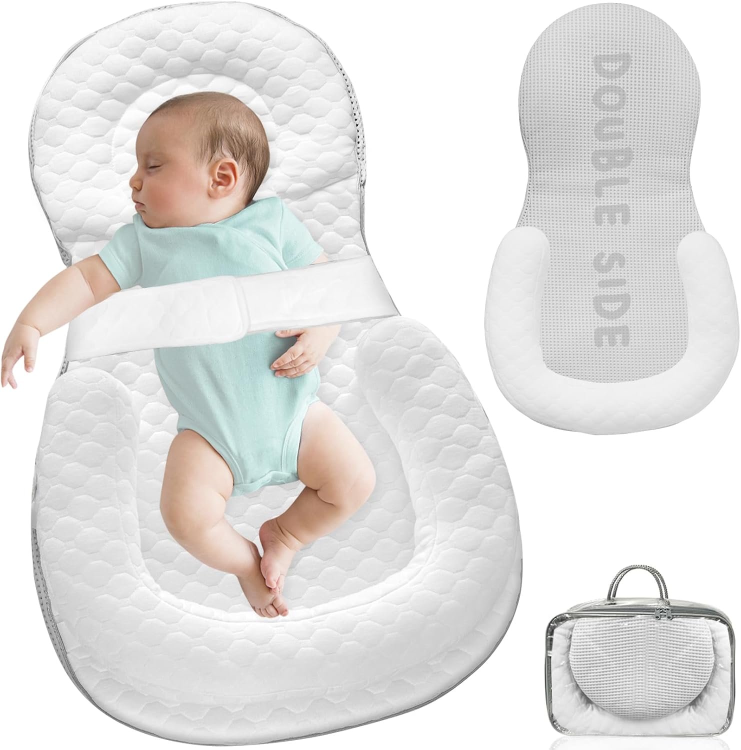 Baby Nests Lounger for Newborn, Snuggle Bassinet for 0-24M, Breathable Portable Co Bed, Baby Essentials Adjustable Infant Soft Cotton Loungers for Home & Travel – White