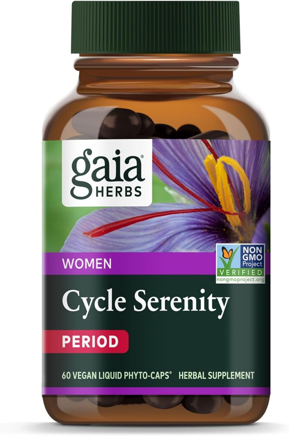 Gaia Herbs Cycle Serenity – Women’s Hormonal Balance Supplement – Made with Fenugreek, Saffron, Turmeric & Hawthorn – Free from Gluten, Dairy & Soy – 60 Vegan Capsules (60 Servings)